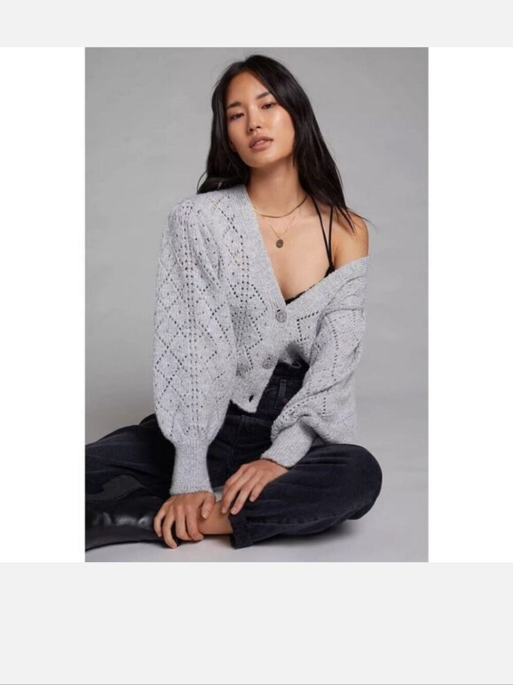 Anthropologie Light Gray Openwork Knit Cardigan